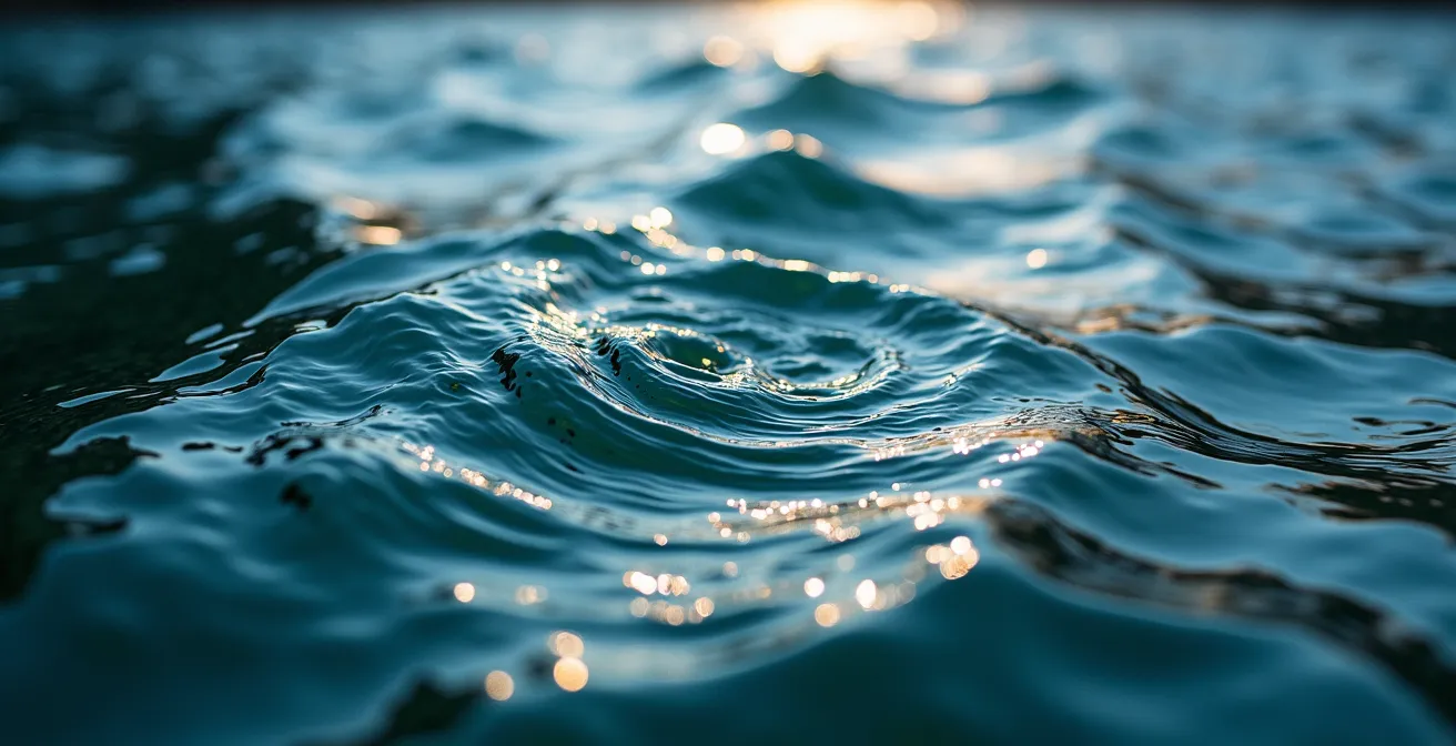 Vue aérienne montrant les courants et vents dans un fjord norvégien