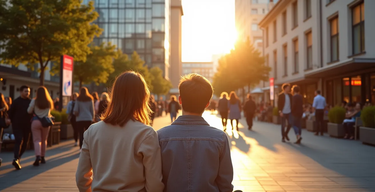 Vue architecturale du quartier Barcode près de la gare d'Oslo avec ses tours modernes et espaces publics animés