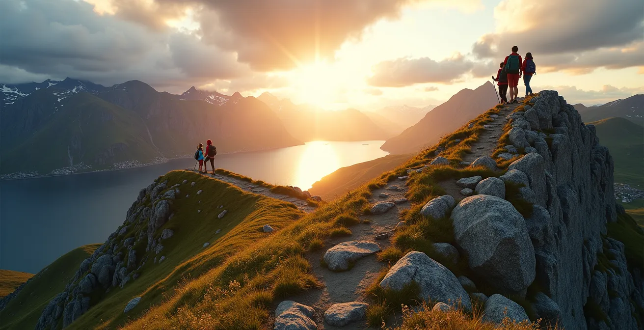 Groupe de randonneurs sur un sentier de montagne norvégien
