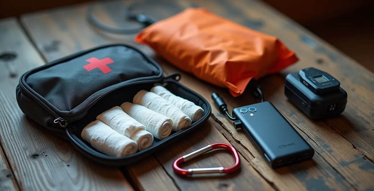 Sac à dos allégé avec équipement essentiel pour l'ascension