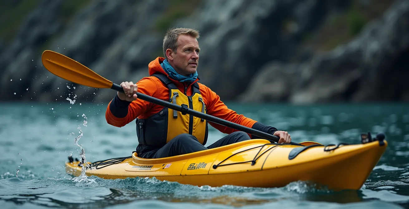 Démonstration de la technique d'embarquement en kayak avec appui de la pagaie