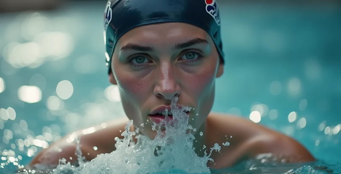 Nageur pratiquant une technique de respiration contrôlée dans l'eau glacée